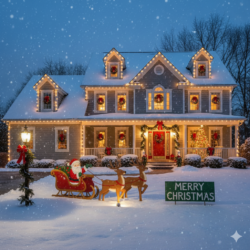 two-story home christmas decorated