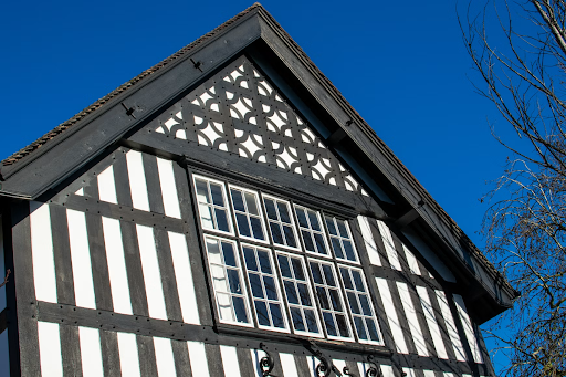 Tudor-style house with black and white timber framing