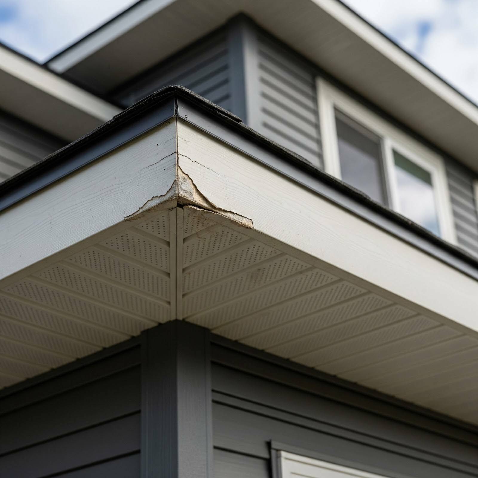 A home’s fascia and soffit are damaged.