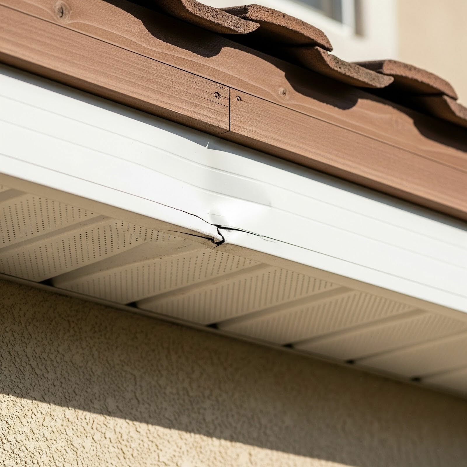 A home’s fascia and soffit are damaged.